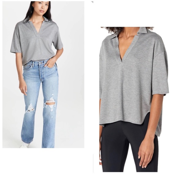 Theory Women's Cropped Polo Shirt in Grey Size S - Picture 2 of 10